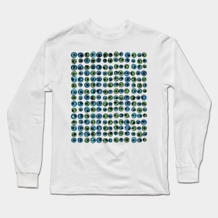 Green Blue Eyes Modern Decorative Abstract Mosaic Dots Pattern Long Sleeve T-Shirt